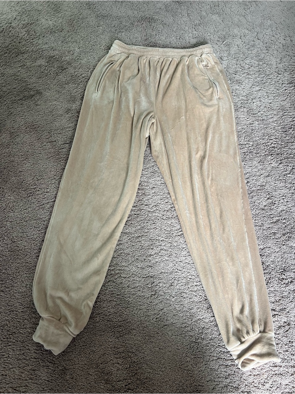 SKIMS Velour Jogger Pants Smoke Beige  Zipper Pockets Lounge Sz M